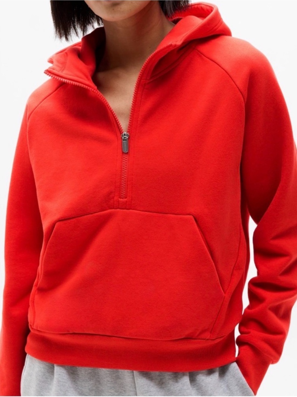 Athleta Forever Fleece Half Zip Hoodie Sweatshirt- Carnation Red - Small Plush